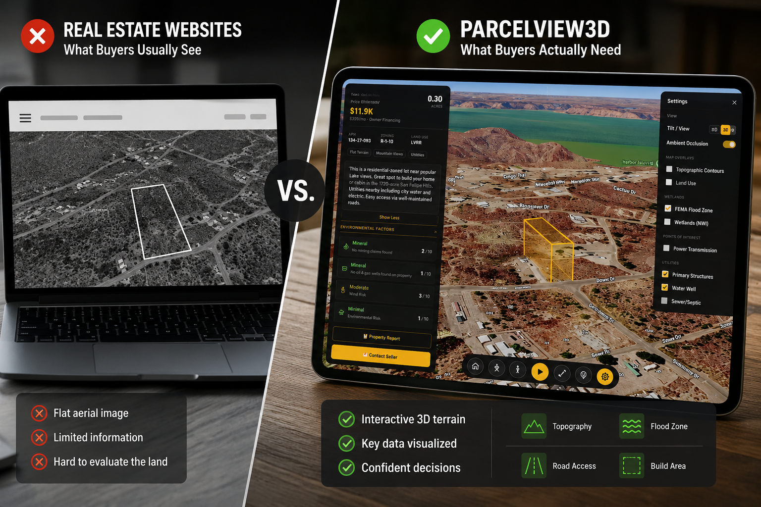 ParcelView3D vs. Real Estate Websites: What Buyers Usually Miss